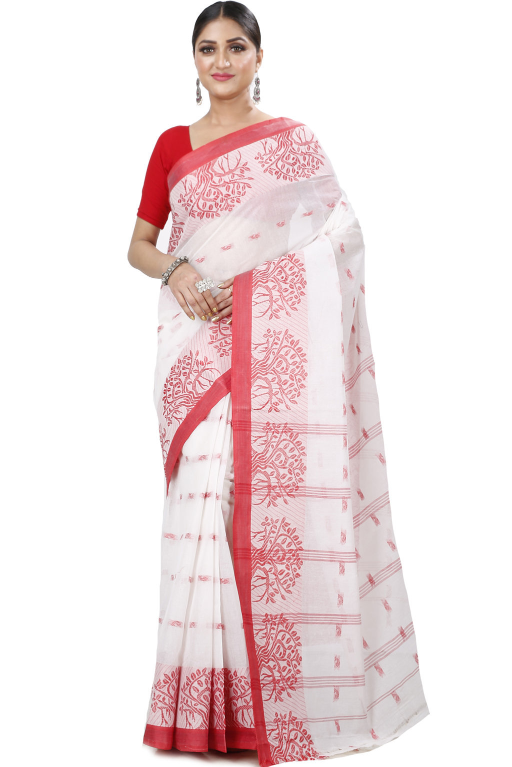 White Pure Cotton Somaya Tant Saree (1045)